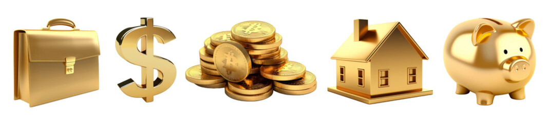 Wall Mural - 3D gold finance business icon png on transparent background