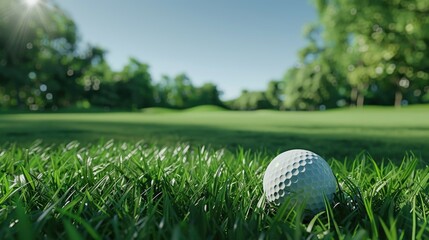 Wall Mural - A golf ball sits in the grass on a sunny day, perfect for outdoor scenes and sporting events