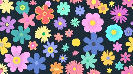 Wall Mural - Pixel blooms flat design front view modern theme animation vivid. Seamless Pattern, Fabric Pattern.