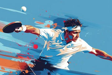 Wall Mural - A person hitting a tennis ball with a racquet, suitable for sports or fitness themes