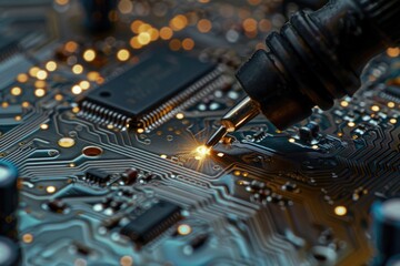 Poster - Close-up of a circuit board being soldered, highlighting the process of joining electronic components