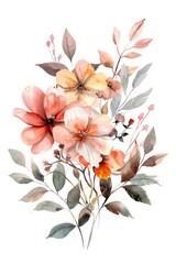 A delicate watercolor painting depicts a bouquet of assorted flowers