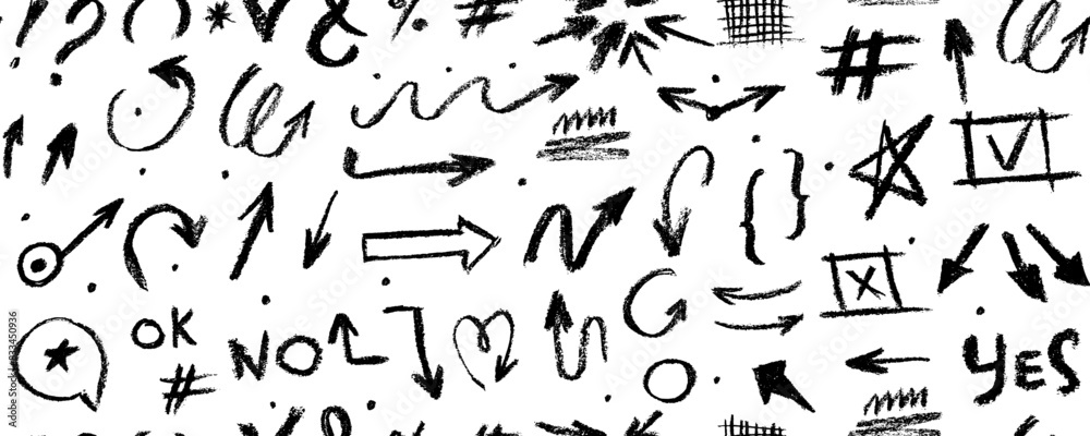Bold brush drawn curved arrows seamless pattern. Hand drawn vector ...