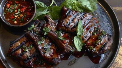 Wall Mural - Perfectly prepared lamb chops with delectable sauce