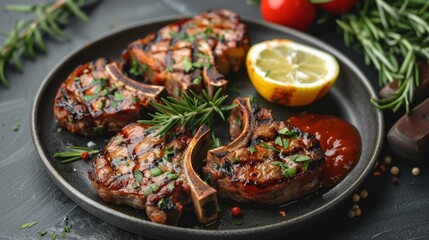 Wall Mural - Perfectly prepared lamb chops with delectable sauce