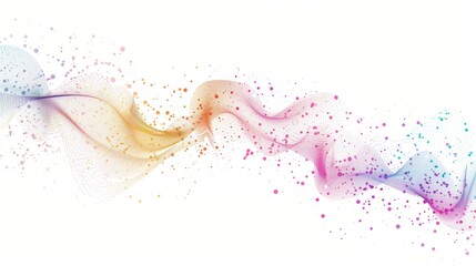 Wall Mural - A digital illustration of a white background with an abstract wave pattern made from small colorful dots.