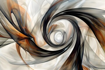 Aufkleber - abstract, lines and shapes, digital art, white background, brown tones, flowing, fluid, dark grey, curves, spiral 
