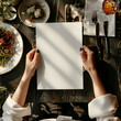 © Multi Universe  - POV view, front views, blank menu, restaurant menu in the woman hands, mockup view