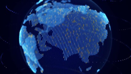 Aufkleber - Network connection structure. Abstract technology background with digital connecting data on planet. Map Earth of dots. Blockchain concept. 3D rendering.