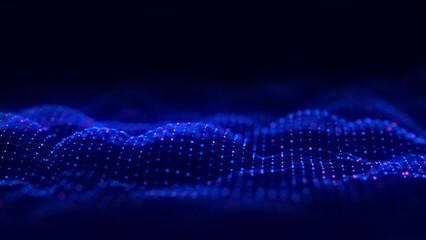 Poster - Dynamic color wave of particles and lines. Abstract futuristic background. Big data visualization. 3D rendering.