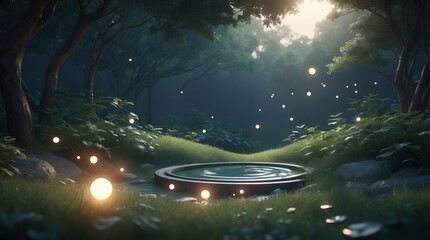Wall Mural - slightly dark, blurred nature background with soft light circles creating a serene ambiance