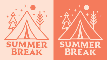 Wall Mural - summer break camping retro vintage aesthetic groovy lettering cute illustration for matching girls s