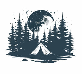 Wall Mural - a tent in the middle of a forest under a full moon