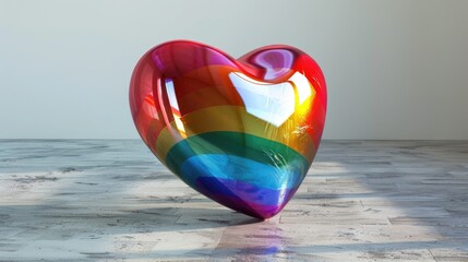 Wall Mural - Rainbow colorful 3d heart on floor in room pride flag