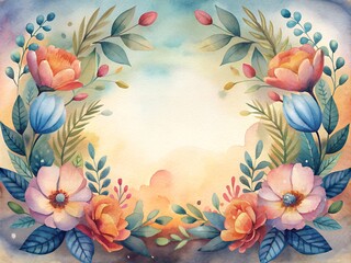 Wall Mural - Delicate watercolor floral wreath