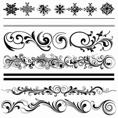 Wall Mural - a set of black and white floral designs