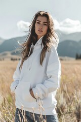 White hoodie mockup with model