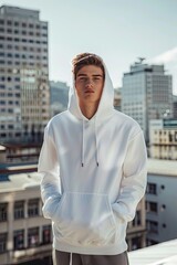 Wall Mural - White hoodie mockup with model