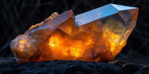 Wall Mural - A large, orange crystal sits on a rock