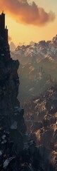 Wall Mural - Sunset harbinger atop the ruins of the whispering highlands background, ai generated