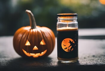 Wall Mural - a candle and pumpkin are sitting next to each other on the ground