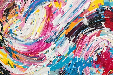 A single, perfectly straight line bisects a canvas filled with swirling, chaotic brushstrokes