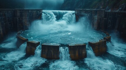 Sticker - An awe-inspiring time-lapse video of a hydroelectric dam in operation, highlighting the majestic power of water as a