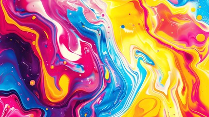 Poster - Vibrant abstract acrylic paint pour. Bright, colorful swirls create a visually stunning and dynamic design. Perfect for art and creative projects.