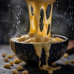 Wall Mural - a bowl with melted cheese, photography in a studio, professional