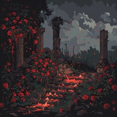 Wall Mural - a garden of burning roses and ashes in the style of the darkest dungeon