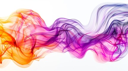Poster - Colorful abstract smoke wave on white background blending orange, purple, and pink hues. Perfect for modern design and creative projects.