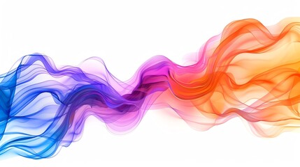 Poster - Abstract colorful smoke wave on a white background creating a vibrant and dynamic visual effect with purple, pink, and orange hues.
