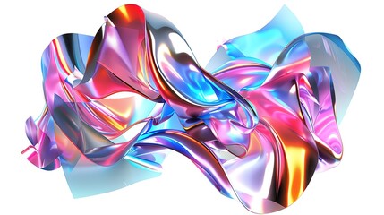 Poster - Colorful abstract 3D rendering with metallic and holographic surfaces, creating a dynamic and vibrant visual effect.