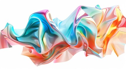 Poster - Vibrant abstract waves of colorful fabric create a dynamic and visually stunning composition on a clean white background.