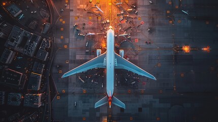 Wall Mural - Generate an overhead view of an airport control tower, with air traffic controllers monitoring incoming and outgoing flights and coordinating