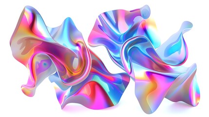 Poster - Colorful abstract 3D shapes with iridescent surfaces. Modern design elements perfect for digital art, graphics, and futuristic backgrounds.