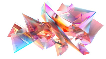 Poster - Abstract digital art featuring colorful geometric shapes and refractions, creating a vibrant and dynamic composition on a white background.