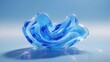 © Tom - Blue glass-like fluid sculpture with smooth, wavy shapes and a glossy, polished surface, reflecting light beautifully against a light blue background.