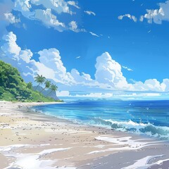 Sticker - beach and sea scene, animated art