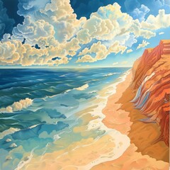 Poster - beach, sand, sea, animated art, mural