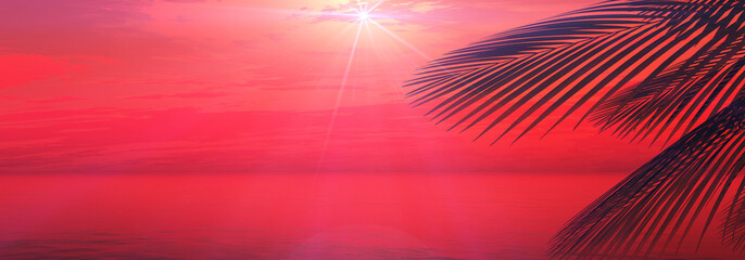 Wall Mural - sunset sea palm landscape illustration