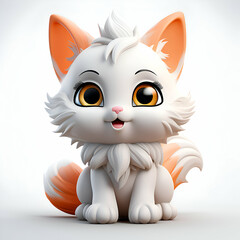 Wall Mural - Cute cat isolated on a white background. 3d rendering.