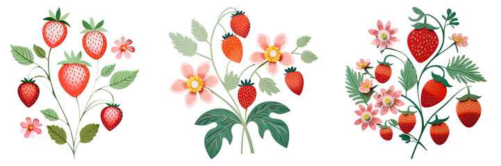 Wall Mural - Illustration strawberry plant design set