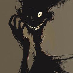 Canvas Print - evil character made with shadows having his right hand on is face and smiling