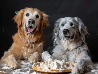 at a local pottery class a golden retriever and blue maine coon try their paws at shaping clay