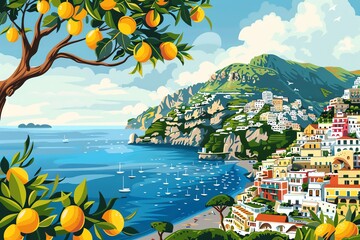 A beautiful painting of the Amalfi Coast in Italy