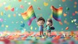 © BOONJUNG - Two cartoon person holding rainbow flags, Support for the LGBTQ community and promote love and acceptance