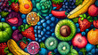 © Sunun - wallpaper or Frame of different exotic fruits on background, Space for text