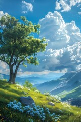 Canvas Print - The Towering Tree in the Valley of Fantasy