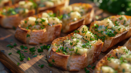 Wall Mural - basic rustic toast with garlic pieces and cheese